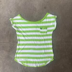 Abercrombie & Fitch Women’s Small Off Shoulder Tee Green White Striped Y2K